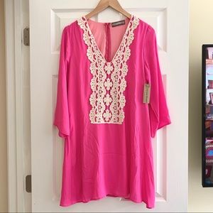 Pink dress with crochet neckline